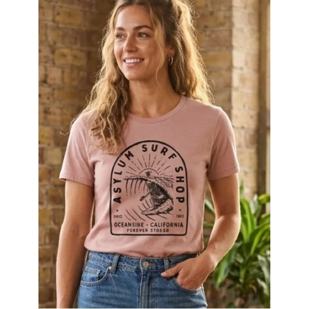 Yesterday’s Sportswear Asylum Surf Shop Skeleton Graphic Tee Cotton XL Pink